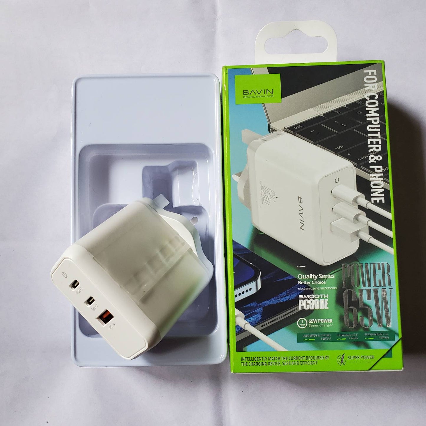65w Charger Adapter With Box Side View