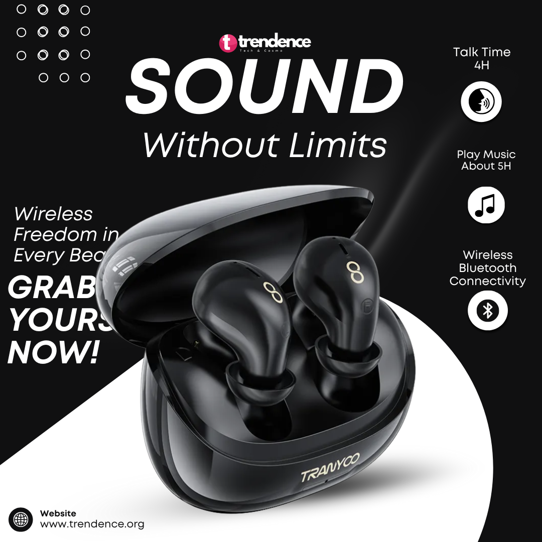 Bluetooth Earbuds Black Color With Details Side Views