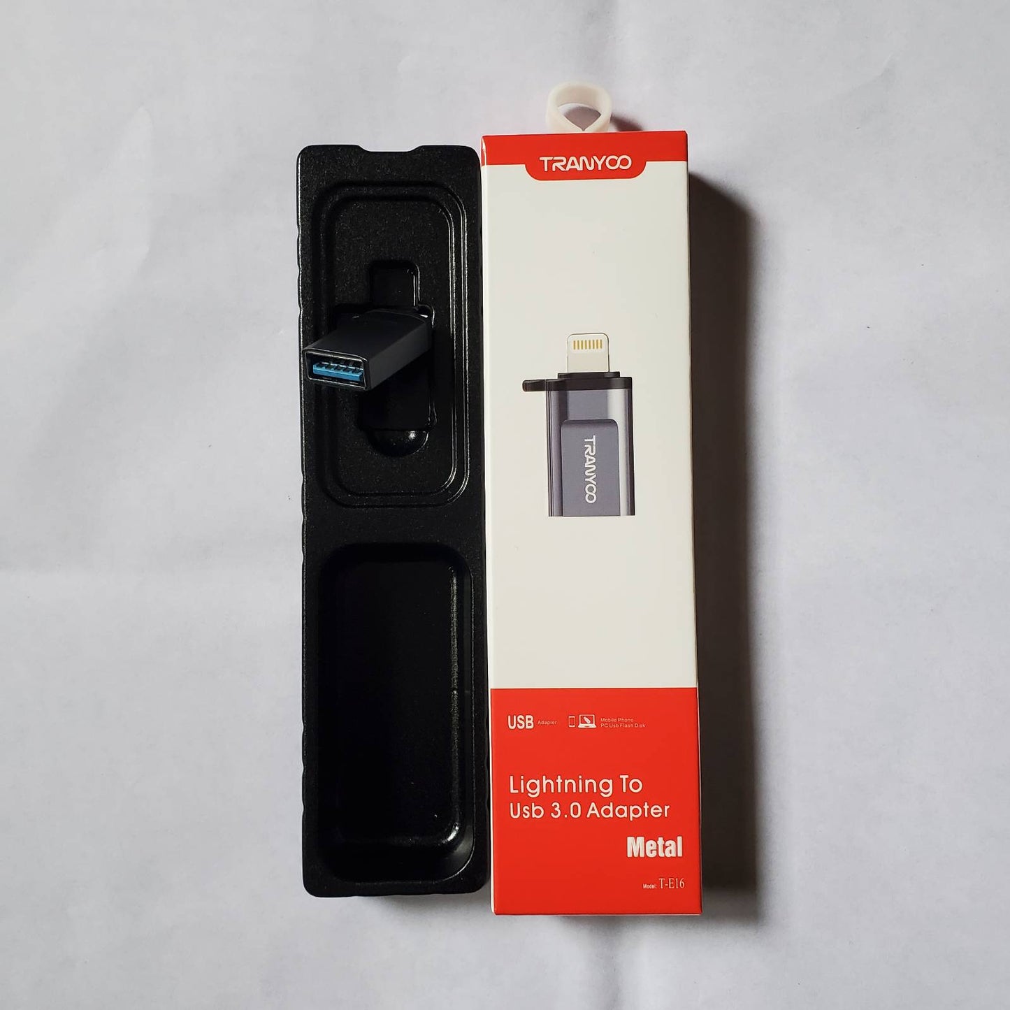 OTG Lightning To USB 3.0 Adapter And Box Upper View