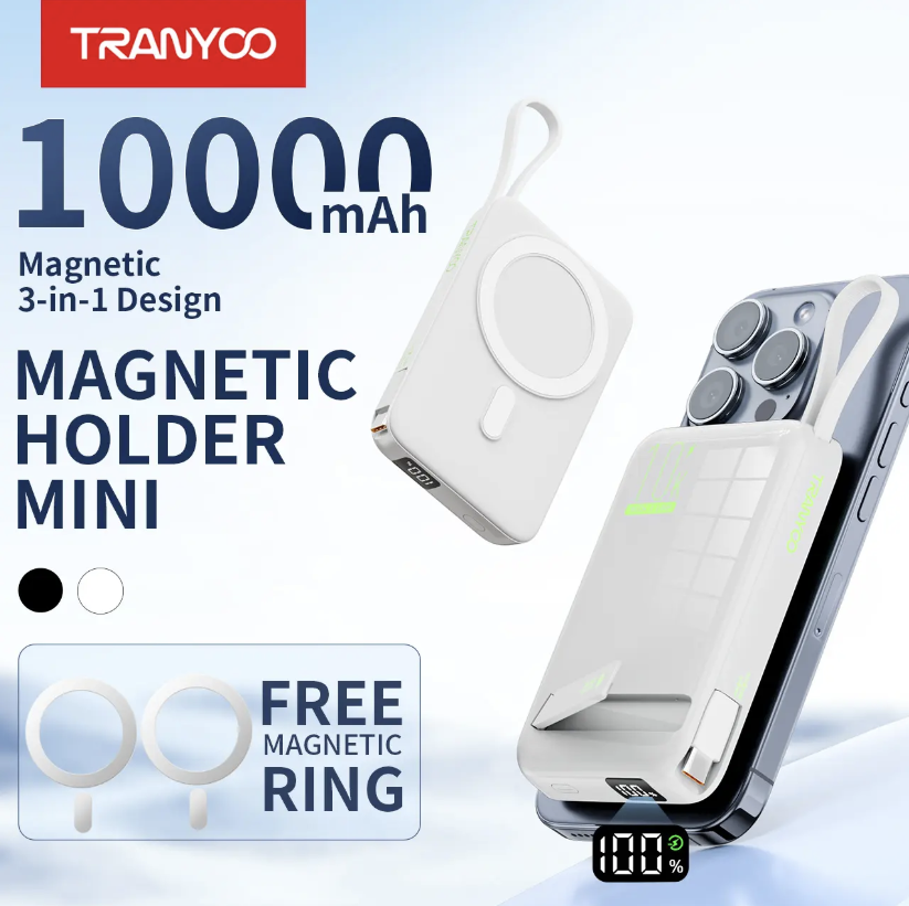 10000mah_Magnetic_Wireless_Power_Bank Charging Iphone Side View