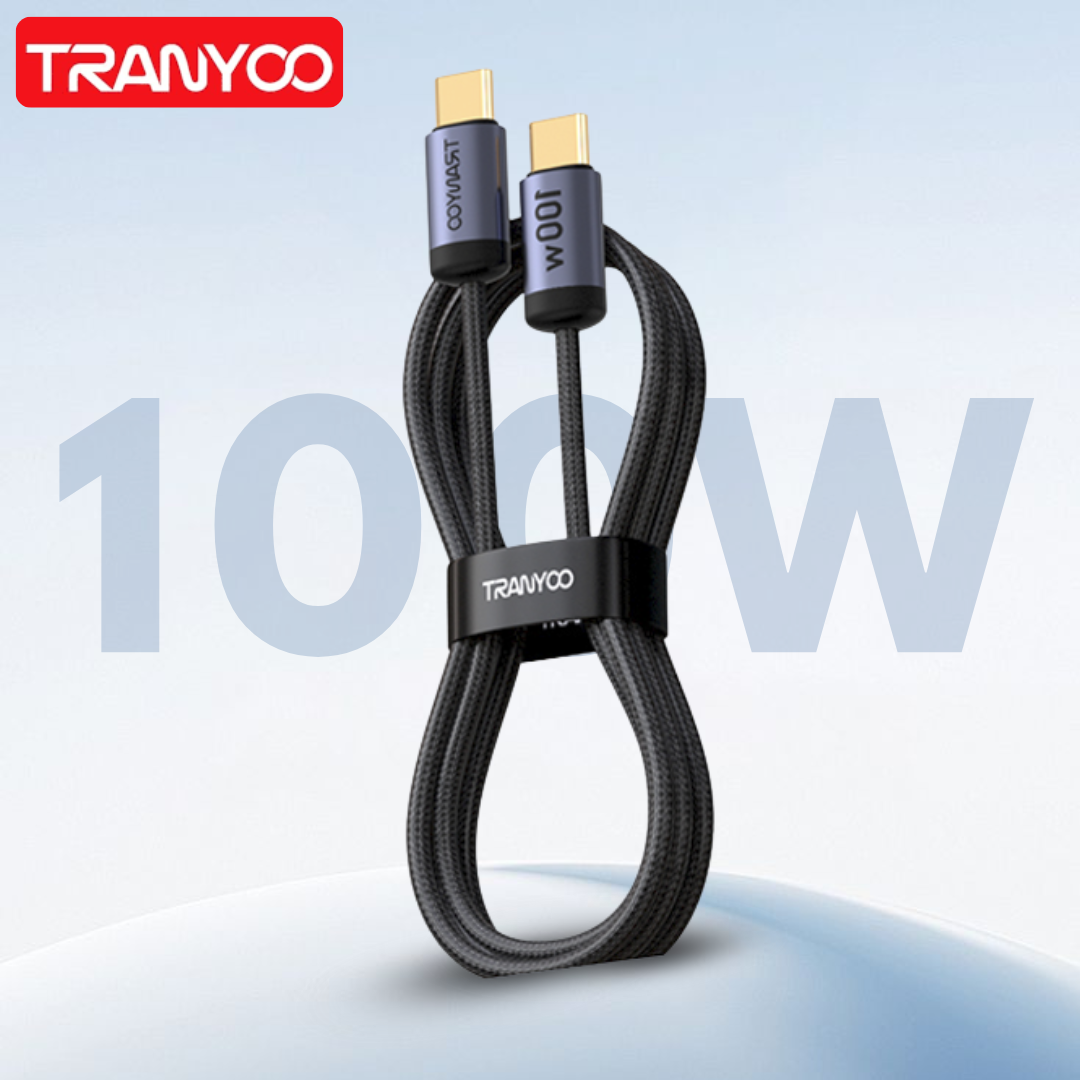 100w Type C To C Metal Braided Cable Front View