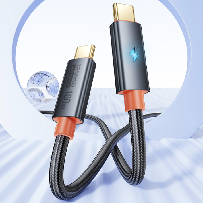 100w Type C To C Metal Braided Cable Side View