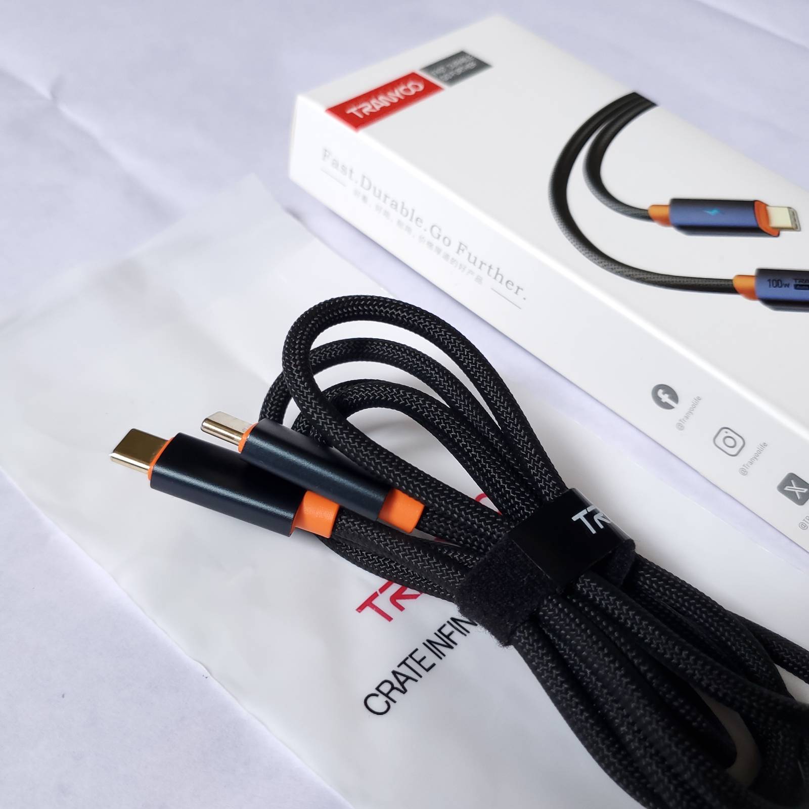 100w Type C To C Metal Braided Cable And Box Side View