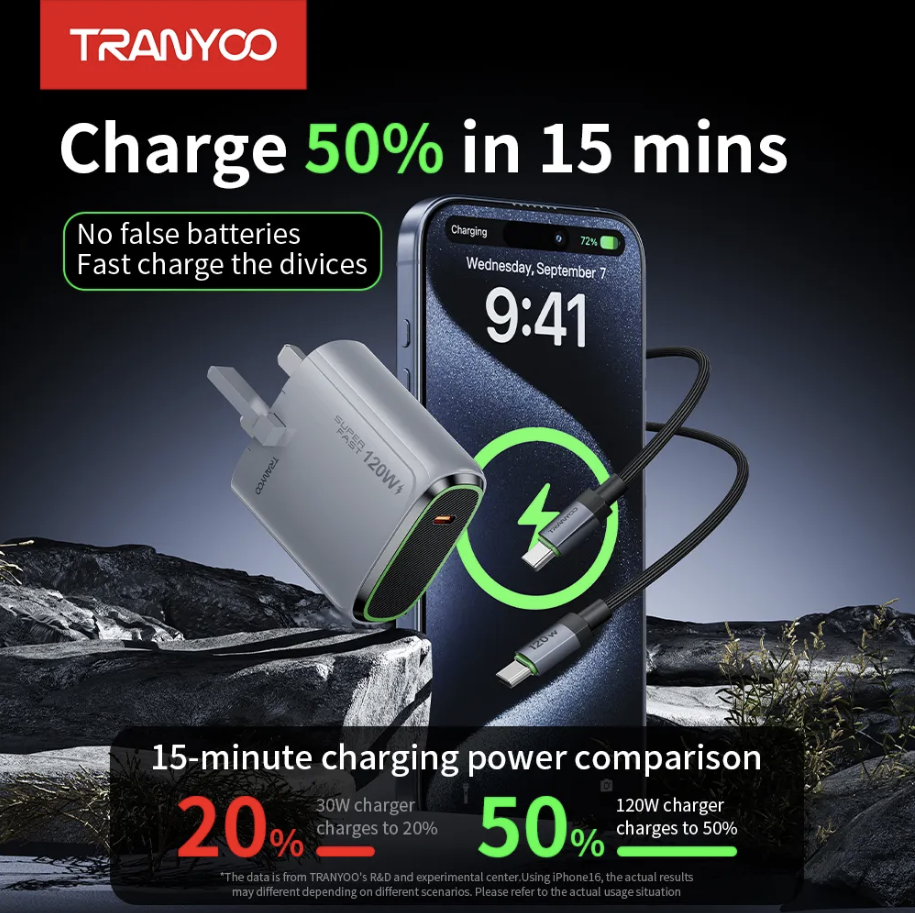 120w Charger Adapter And Cable Left Side View