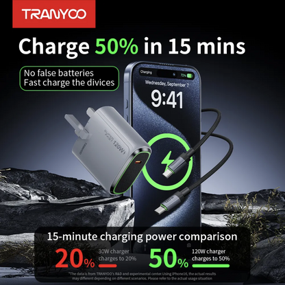 120w Charger Adapter And Cable Left Side View