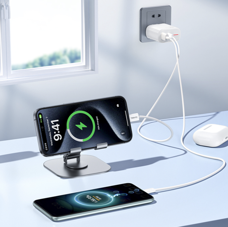 25w Dual Port Charger Adapter Charging Phones Front View