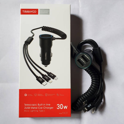 30w_Car_Charger_With_Built-In_3-in-1_Cable And Box Front View