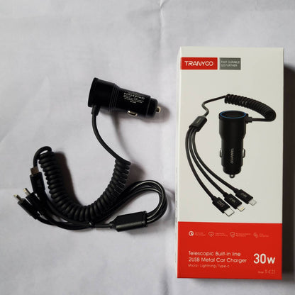 30w_Car_Charger_With_Built-In_3-in-1_Cable And Box Side View