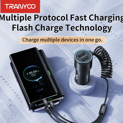 30w_Car_Charger_With_Built-In_3-in-1_Cable Charging Phones Front View