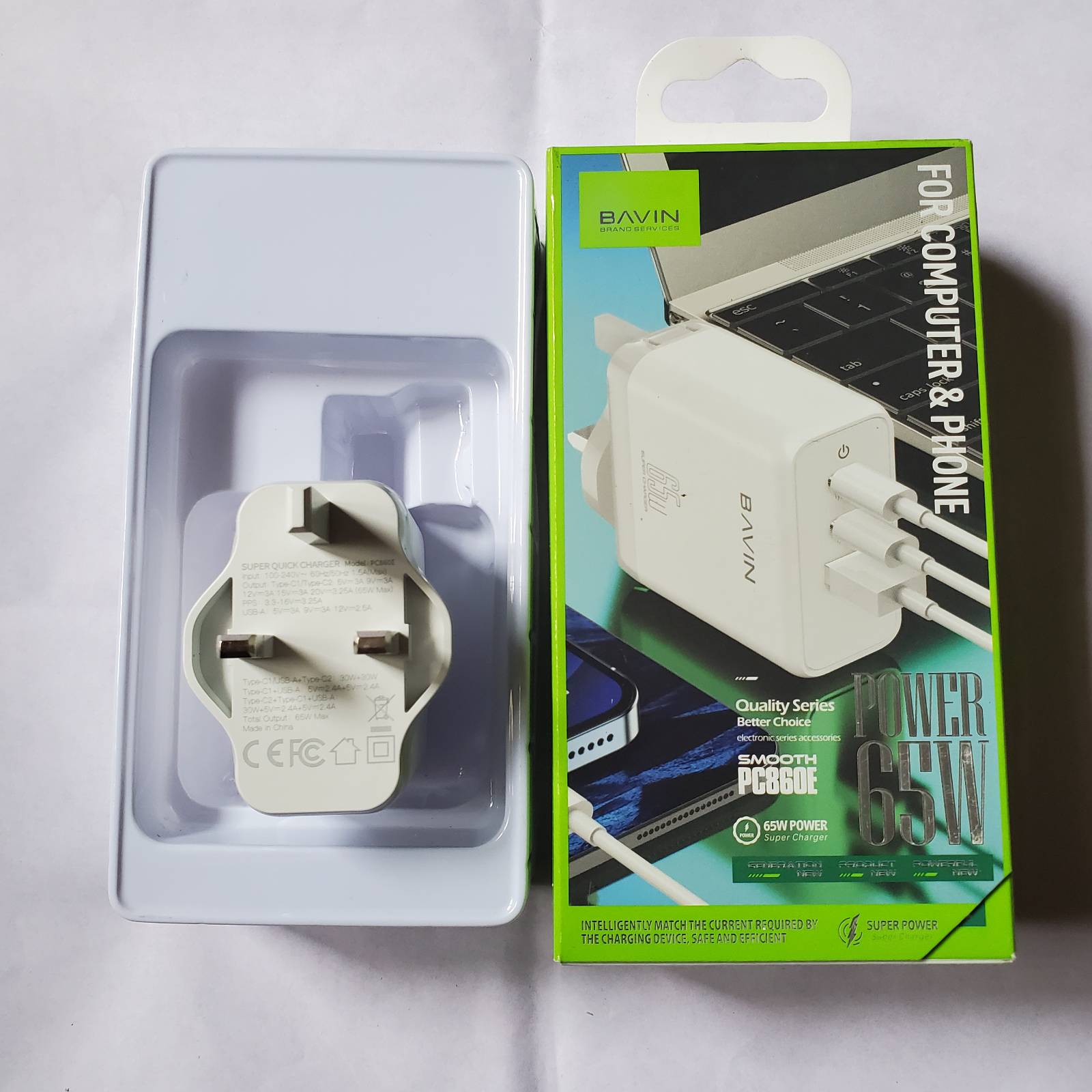 65w Charger Adapter With Box Front View