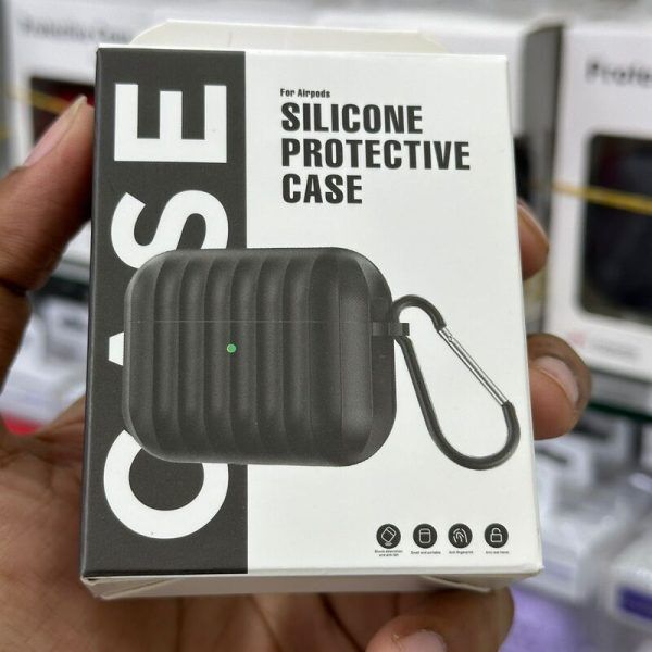 AirPods Silicone Protective Case Black With Box Front View
