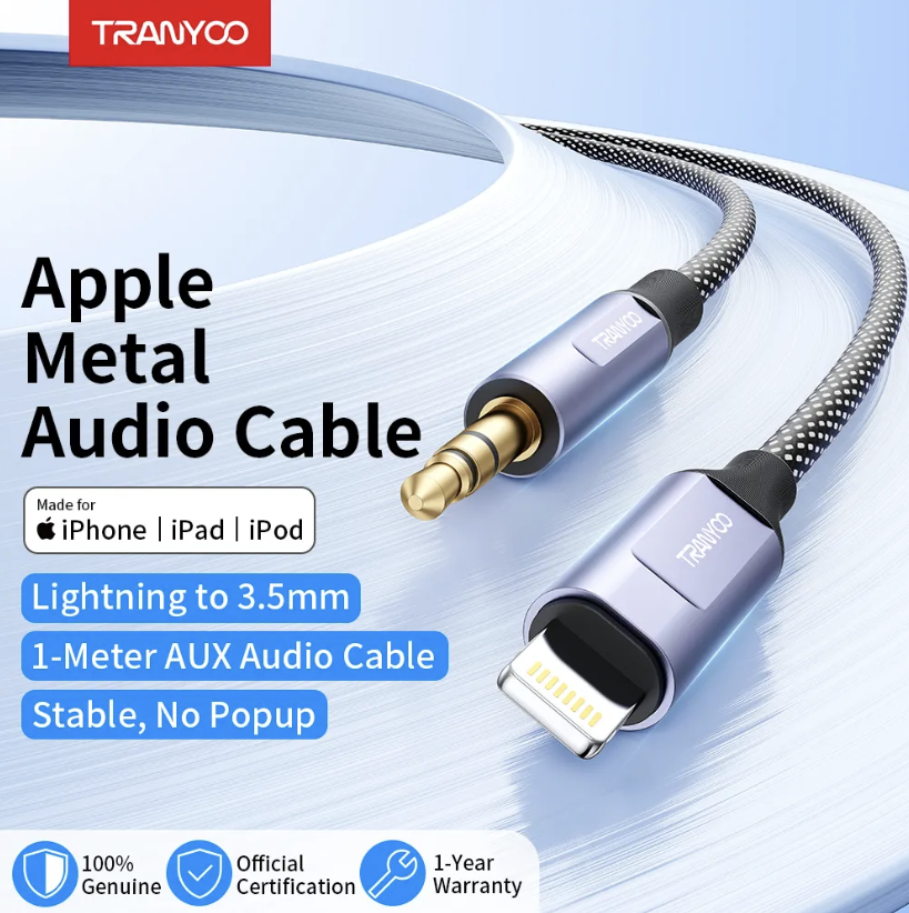 Audio Cable lightning to 3.5mm AUX Front View