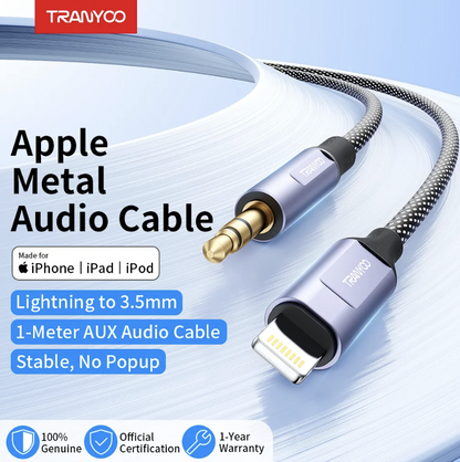 Audio Cable lightning to 3.5mm AUX Front View