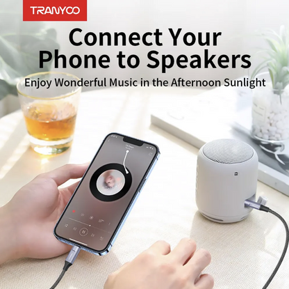 Audio Cable lightning to 3.5mm AUX Connected To Speaker Front View