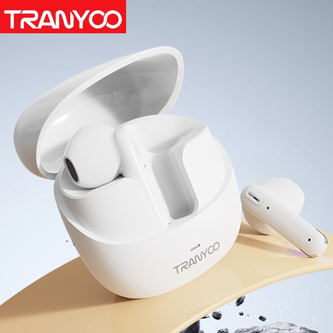 Flat Ear Bluetooth Earphones White Front View