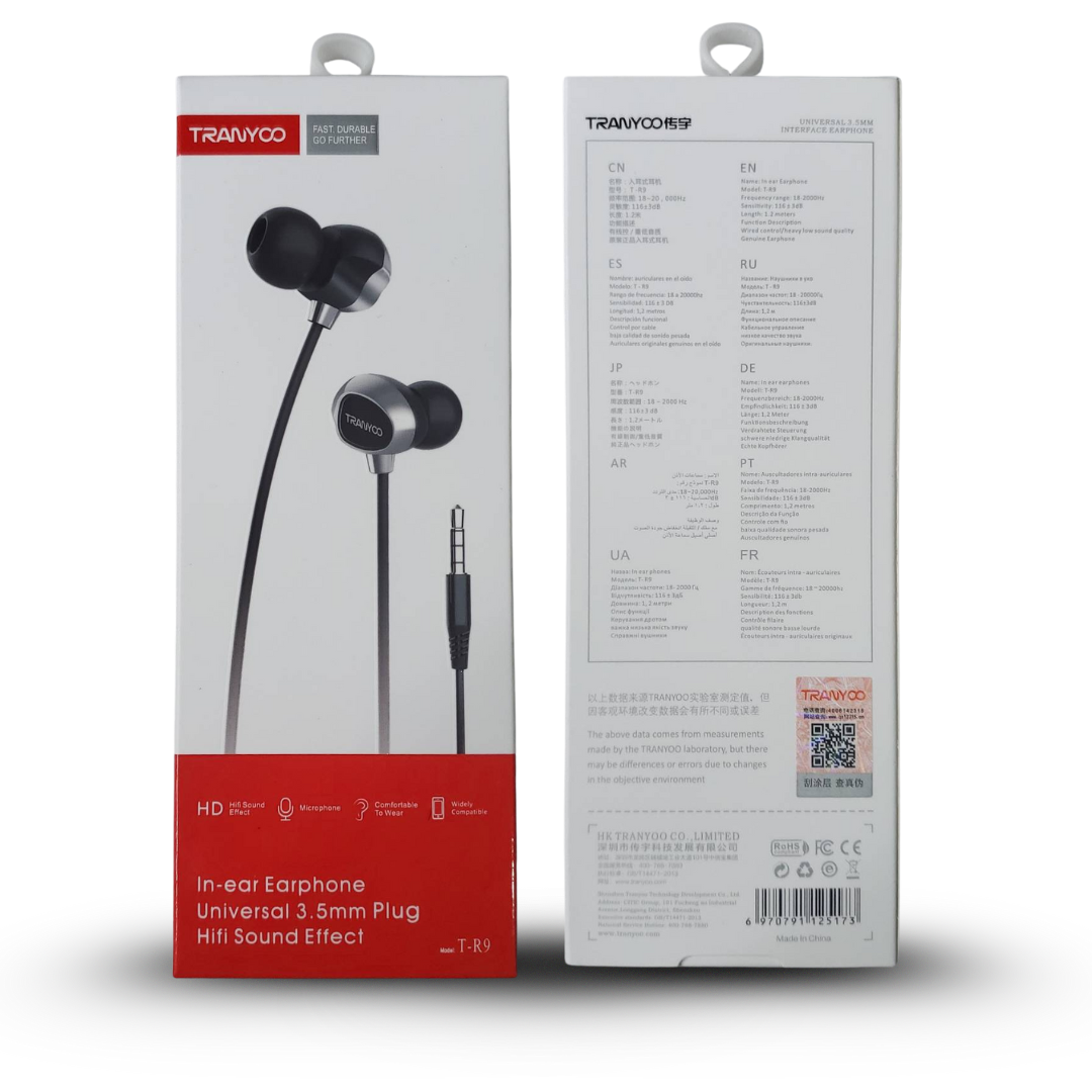 In ear Earphone 3.5mm Box Front And Back View