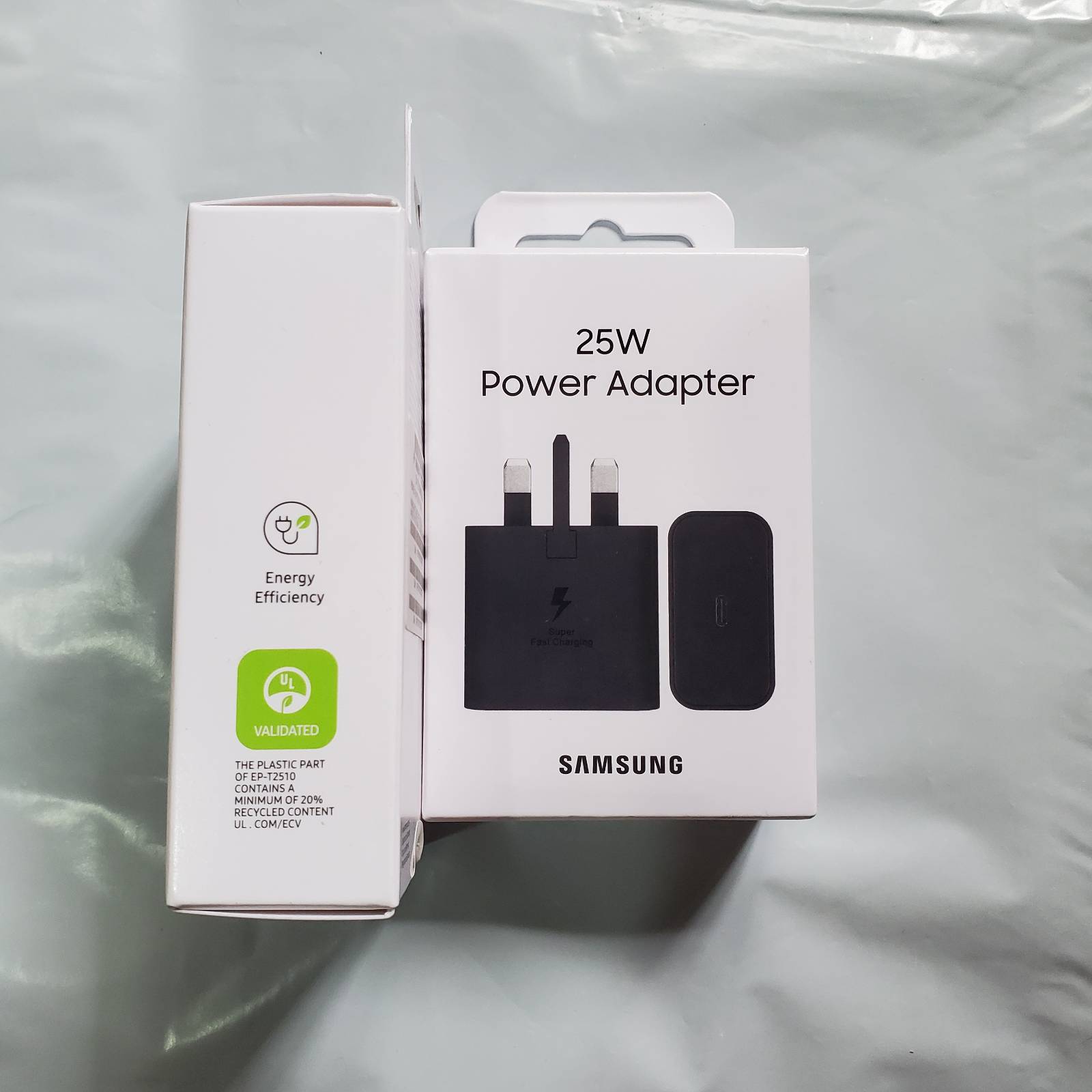 Samsung 25w High Quality Adapter Black Box Front And Side View