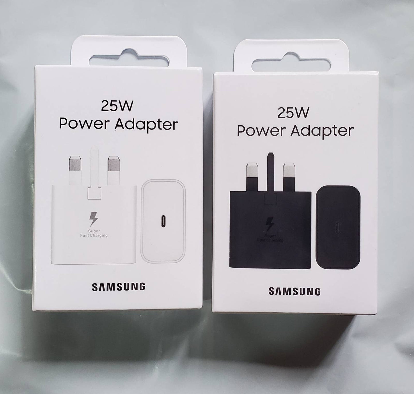 Samsung 25w High Quality Adapter White And Black Boxes Front View
