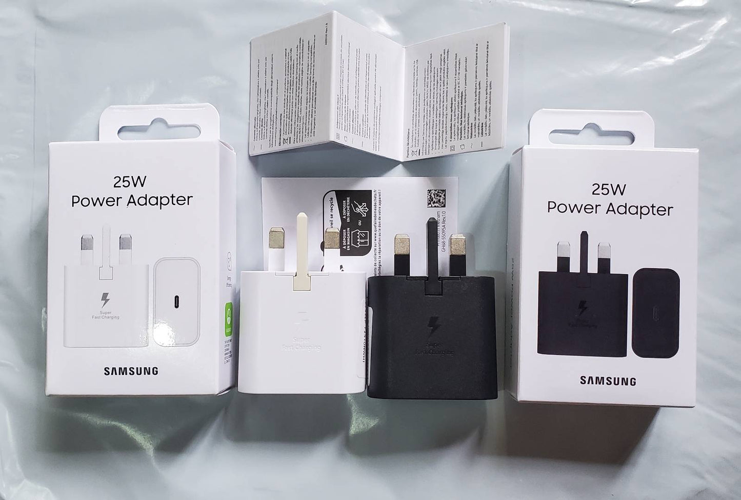 Samsung 25w High Quality Adapter White And Black With Boxes Front View