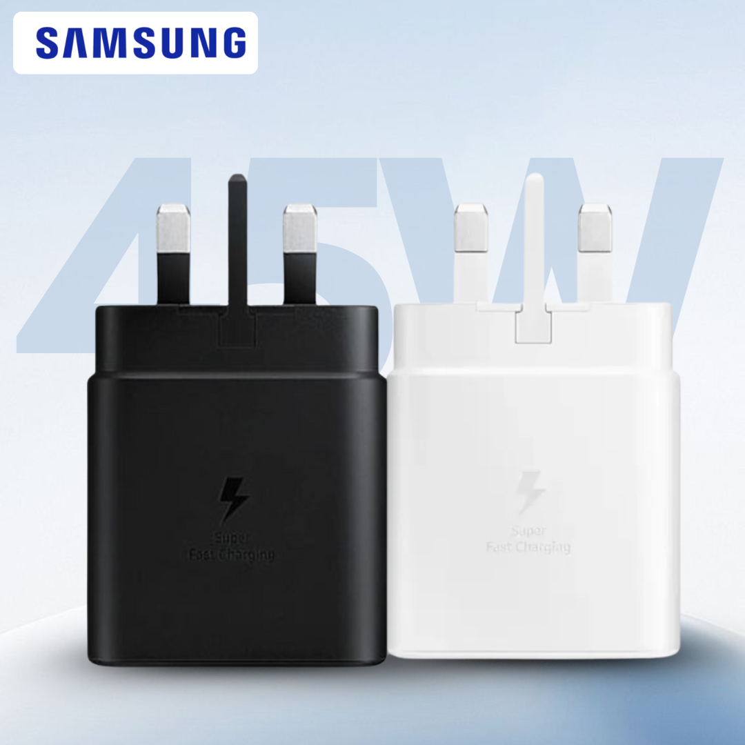 Samsung 45w White And Black Adapter Side View