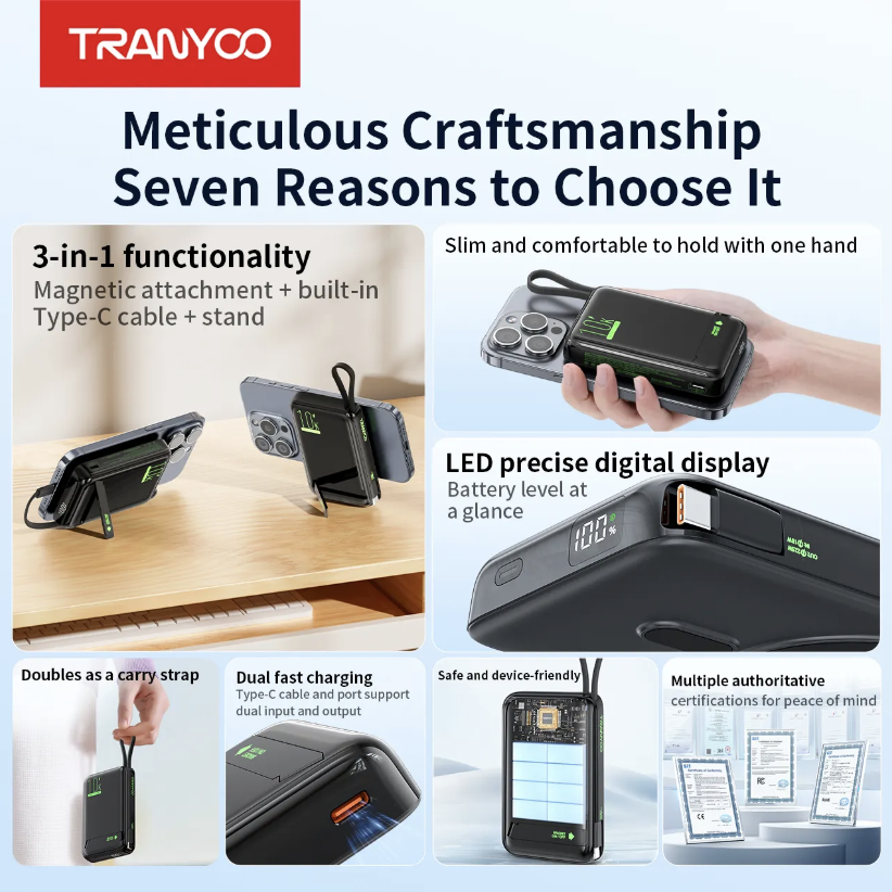 Magnetic Wirless PowerBank 10,000mAh (Tranyoo Original)