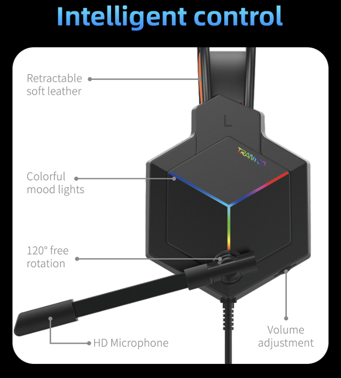 Wired Gaming Headphones With RGB Lights And NCM Microphone