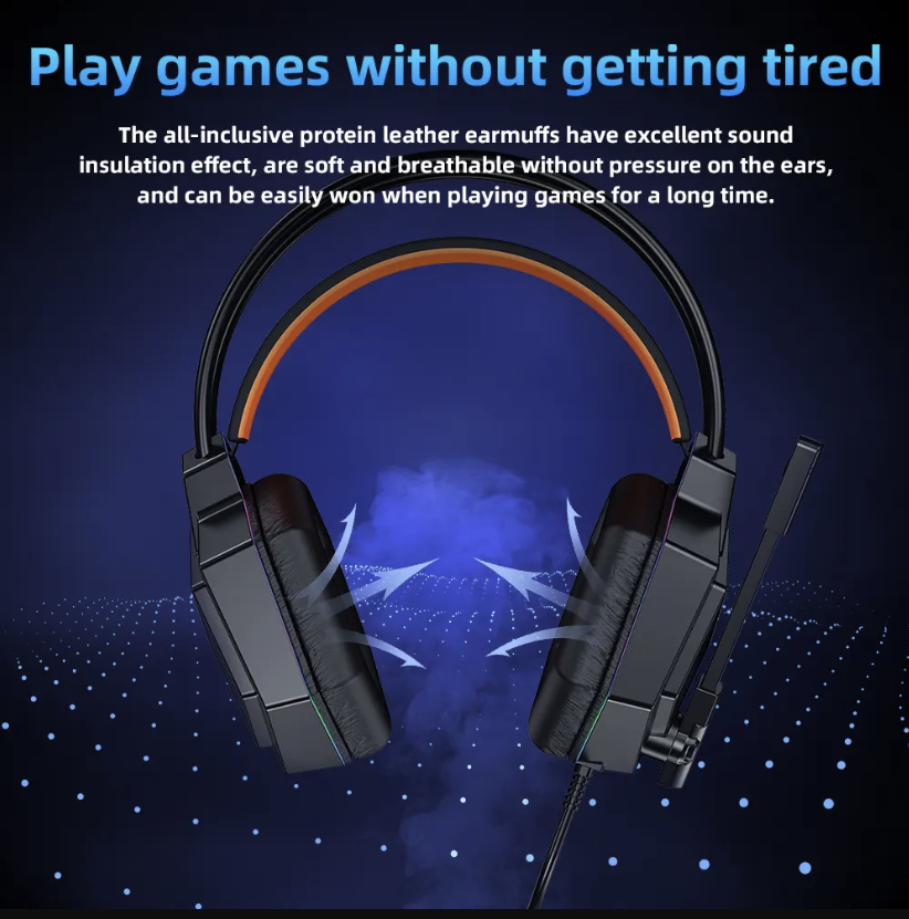 Wired Gaming Headphones With RGB Lights And NCM Microphone